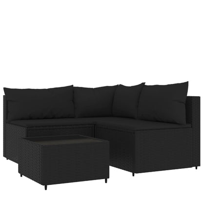 4-Delige Loungeset Met Kussens Poly Rattan Zwart hoek + 2x midden + Tafel
