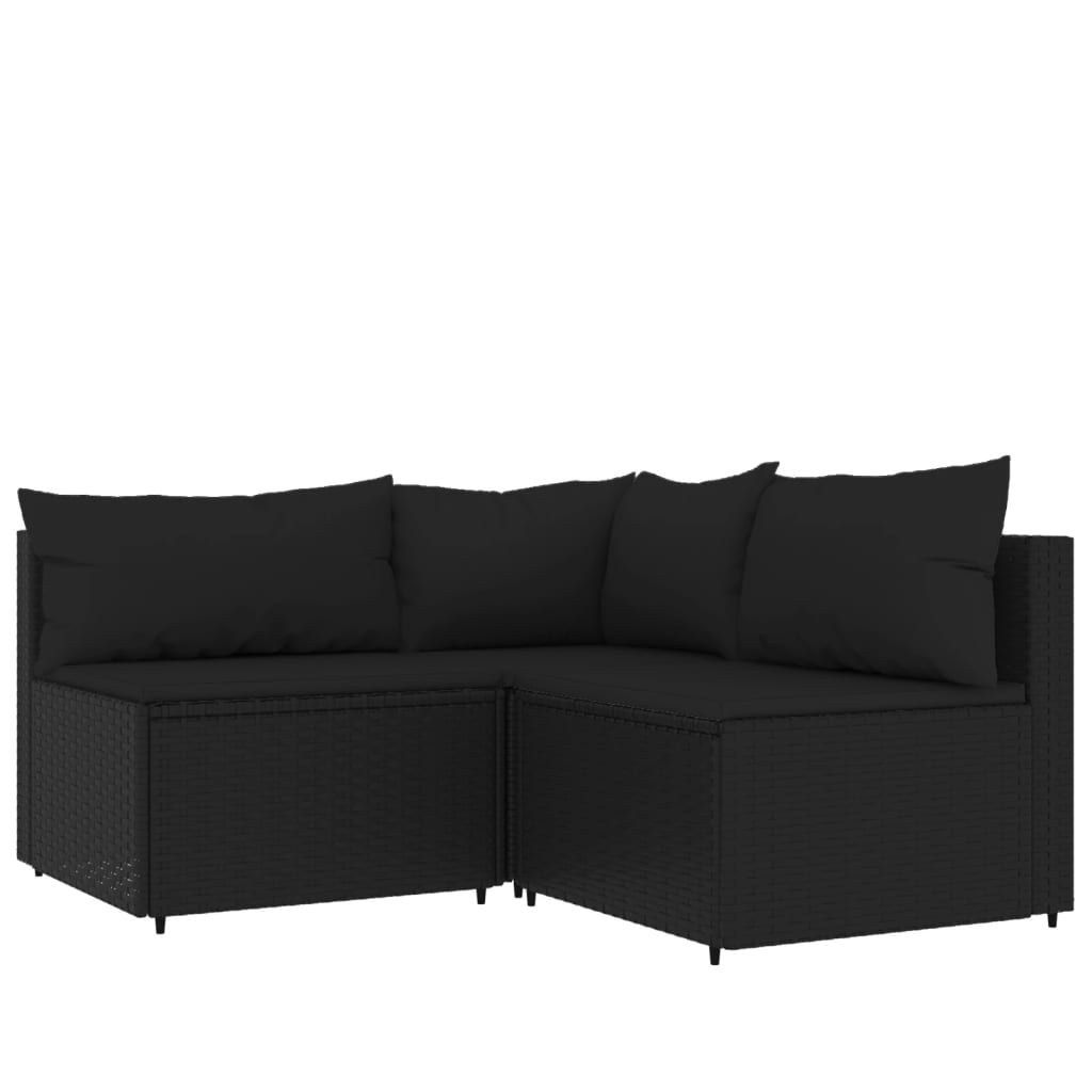 4-Delige Loungeset Met Kussens Poly Rattan Zwart hoek + 2x midden + Tafel