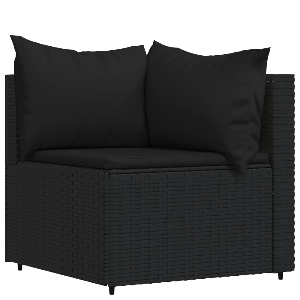 4-Delige Loungeset Met Kussens Poly Rattan Zwart hoek + 2x midden + Tafel