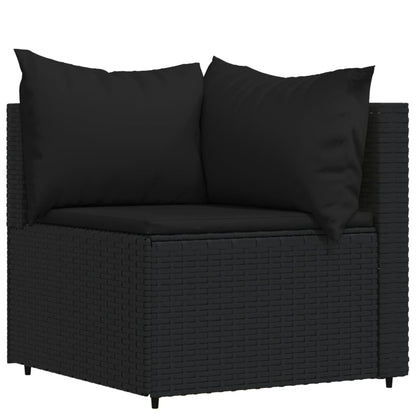 4-Delige Loungeset Met Kussens Poly Rattan Zwart hoek + 2x midden + Tafel