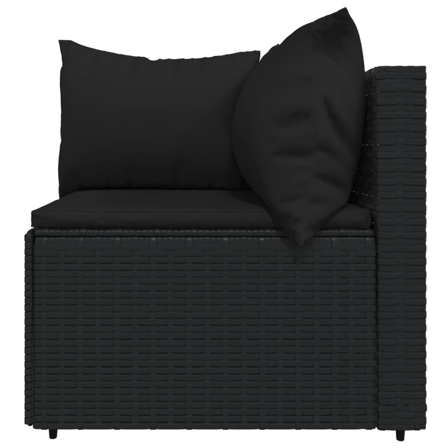 4-Delige Loungeset Met Kussens Poly Rattan Zwart hoek + 2x midden + Tafel