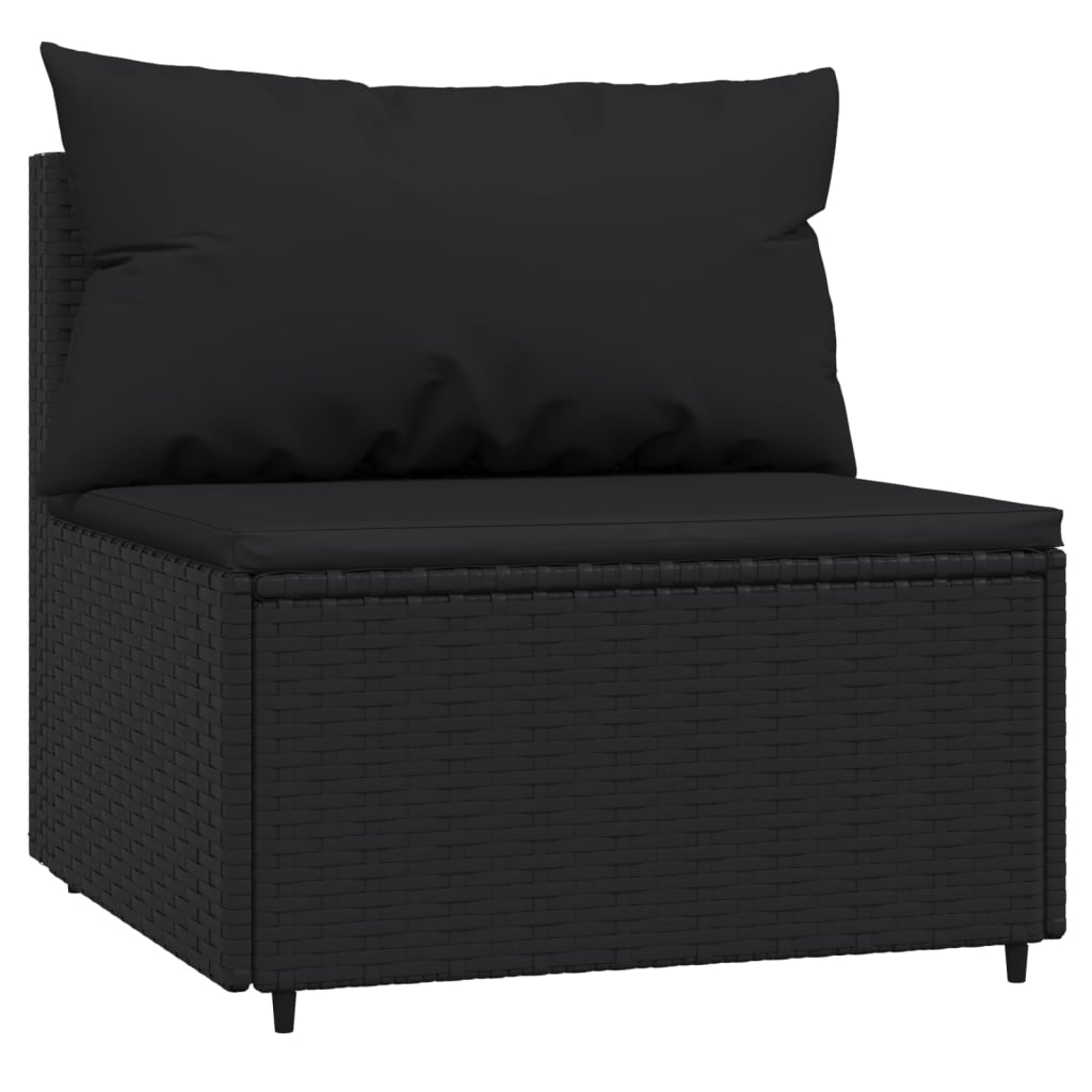 4-Delige Loungeset Met Kussens Poly Rattan Zwart hoek + 2x midden + Tafel