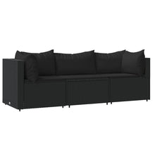 3-Delige Loungeset Met Kussens Poly Rattan Zwart 2x hoek + midden