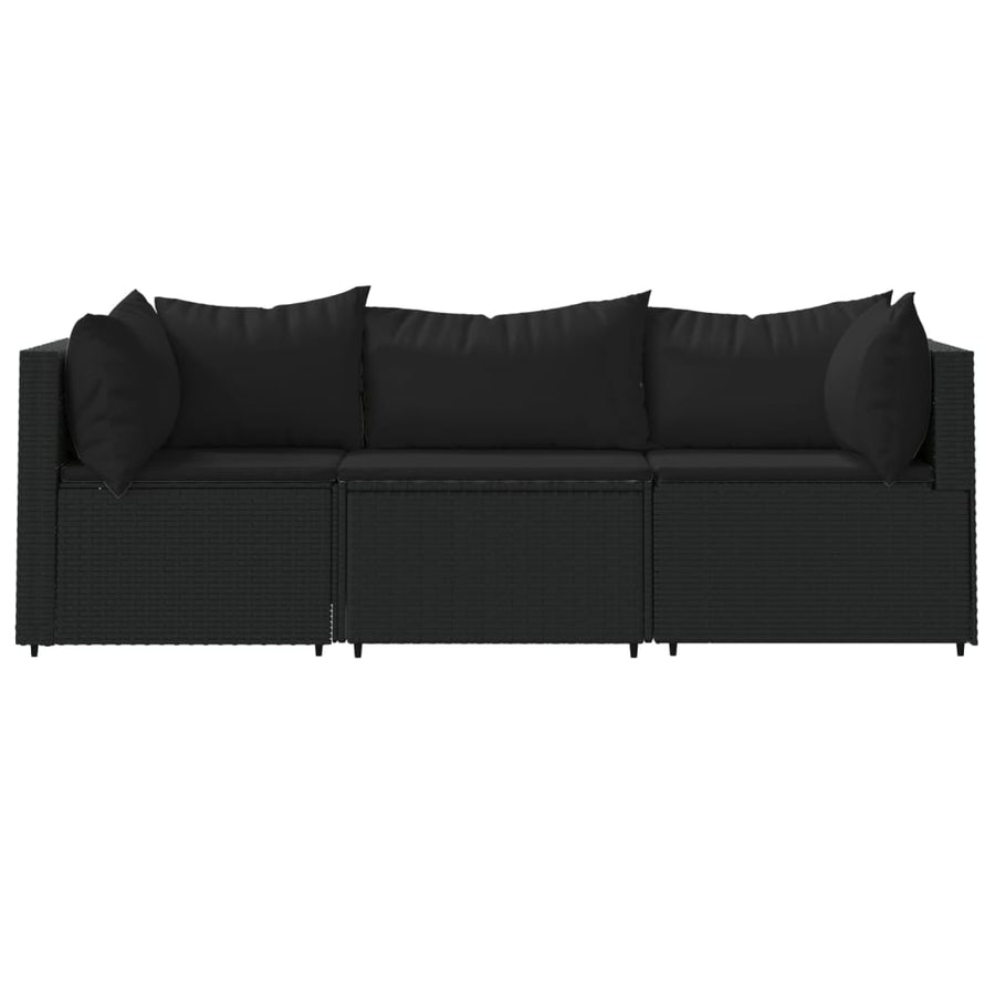3-Delige Loungeset Met Kussens Poly Rattan Zwart 2x hoek + midden