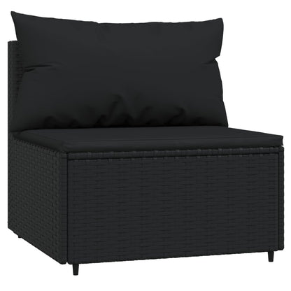 3-Delige Loungeset Met Kussens Poly Rattan Zwart 2x hoek + midden