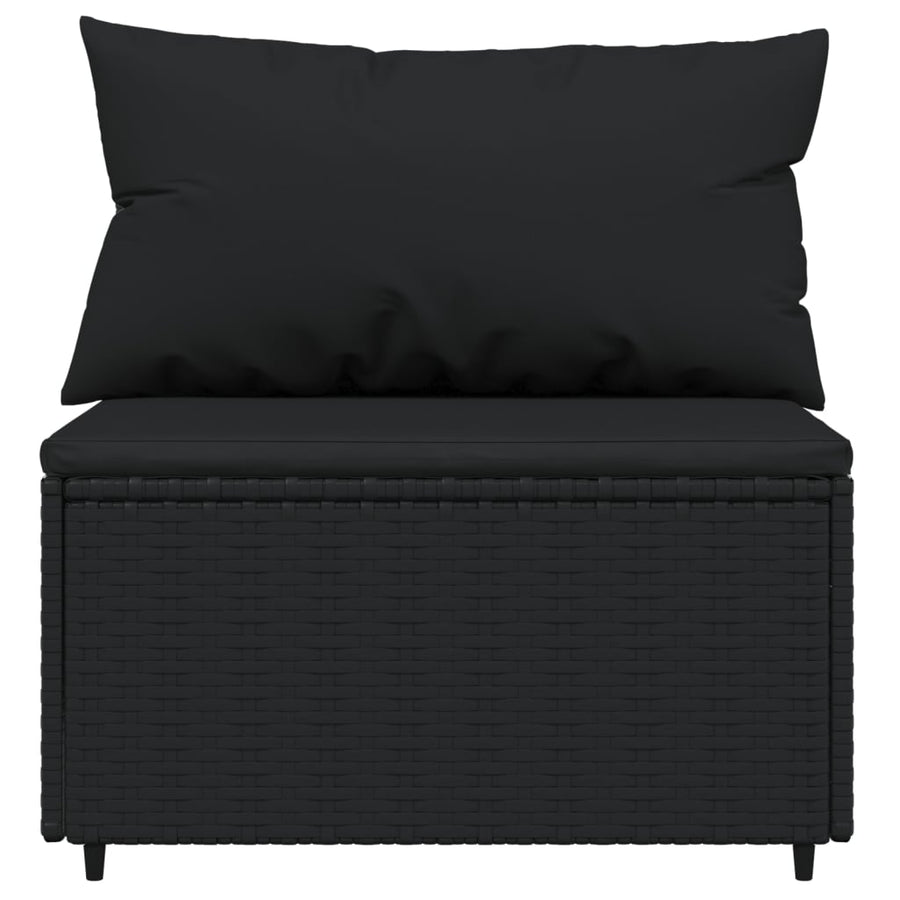 3-Delige Loungeset Met Kussens Poly Rattan Zwart 2x hoek + midden