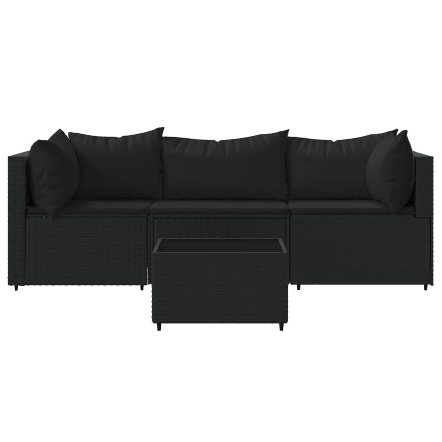 4-Delige Loungeset Met Kussens Poly Rattan Zwart 2x hoek + midden + Tafel