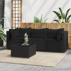 4-Delige Loungeset Met Kussens Poly Rattan Zwart 2x hoek + midden + Tafel