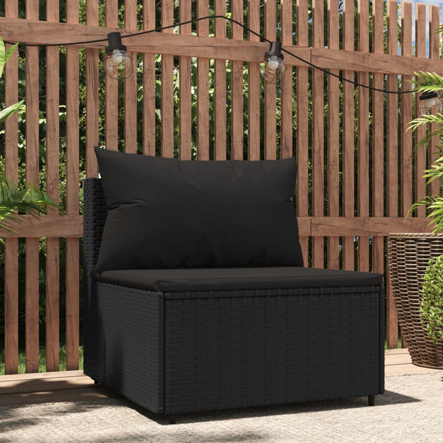 Tuin Met Kussens Poly Rattan Zwart Middenbank