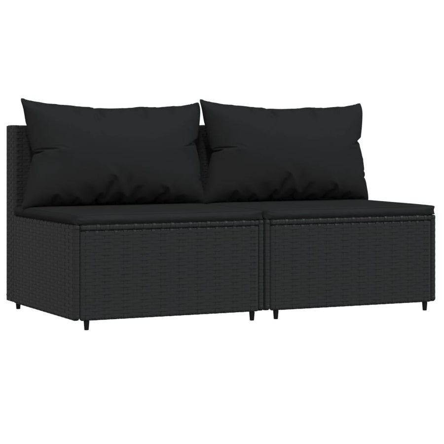 3-Delige Loungeset Met Kussens Poly Rattan Zwart 2x midden + Tafel