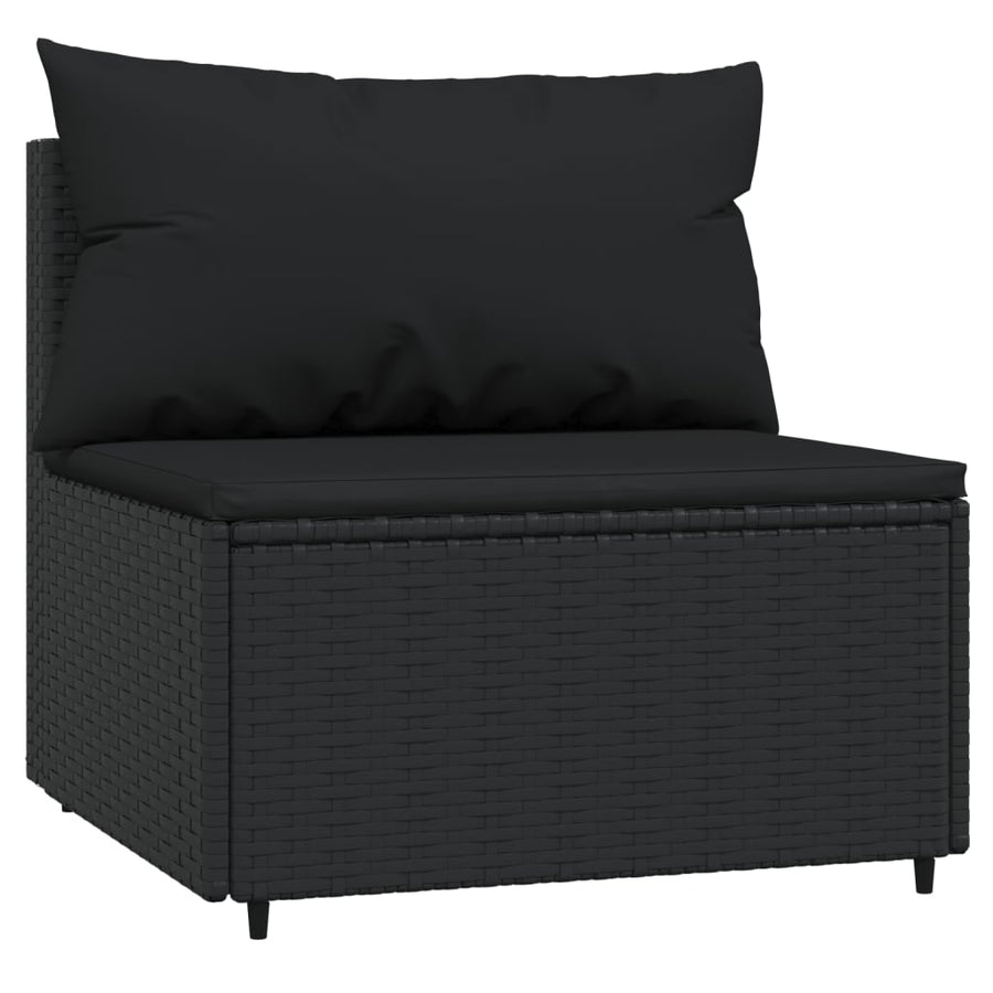 3-Delige Loungeset Met Kussens Poly Rattan Zwart 2x midden + Tafel