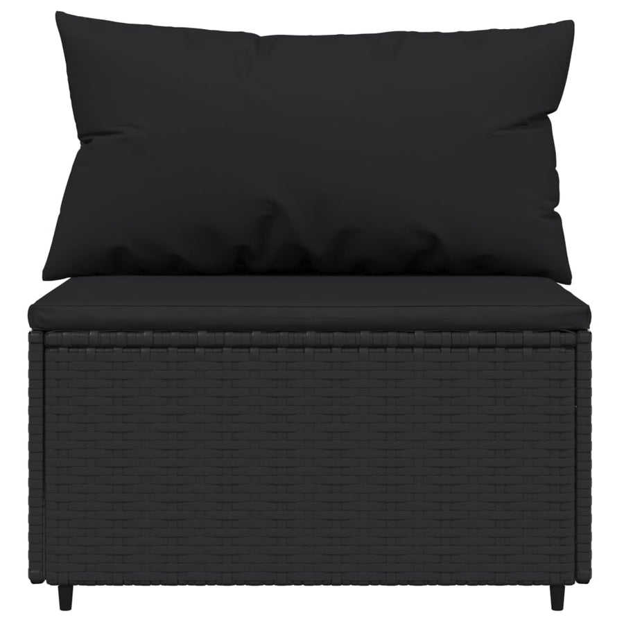 3-Delige Loungeset Met Kussens Poly Rattan Zwart 2x midden + Tafel