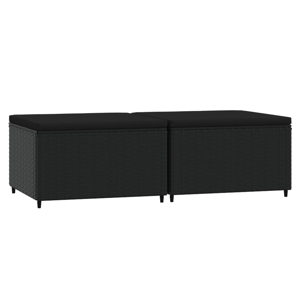 Voetensteunen Met Kussens Poly Rattan 2 Zwart