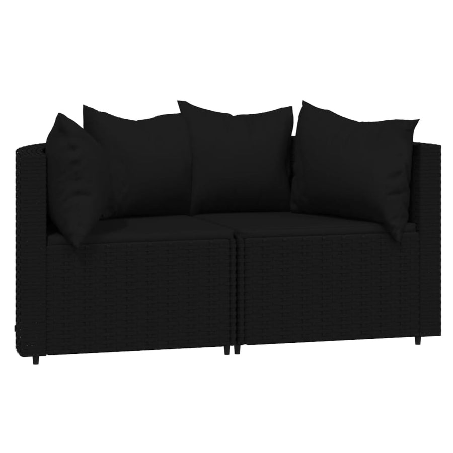 Tuinhoekbanken Met Kussens 2 St Poly Rattan Zwart 2x hoek