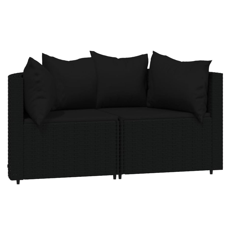 3-delige Loungeset met kussens poly rattan zwart Zwart 2x hoek + Tafel