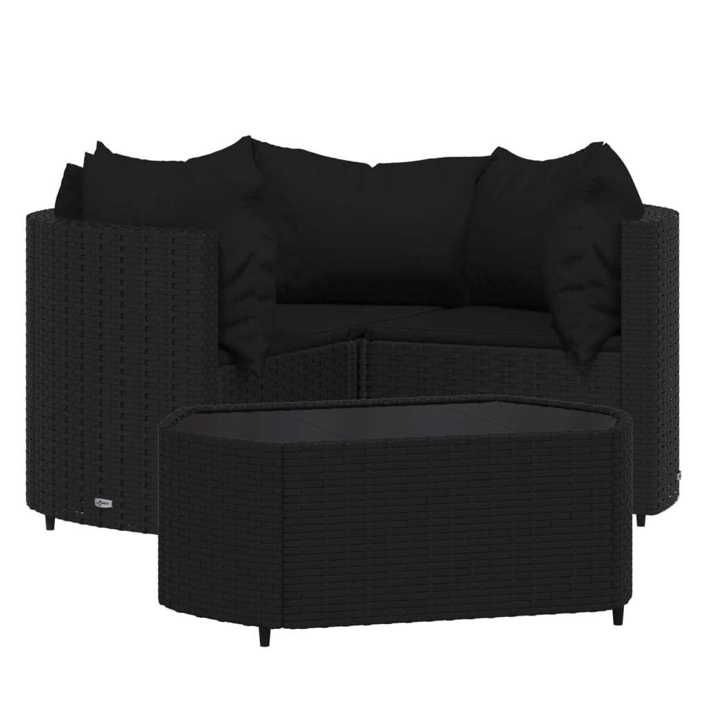 -Delige Loungeset Met Kussens Poly Rattan Zwart