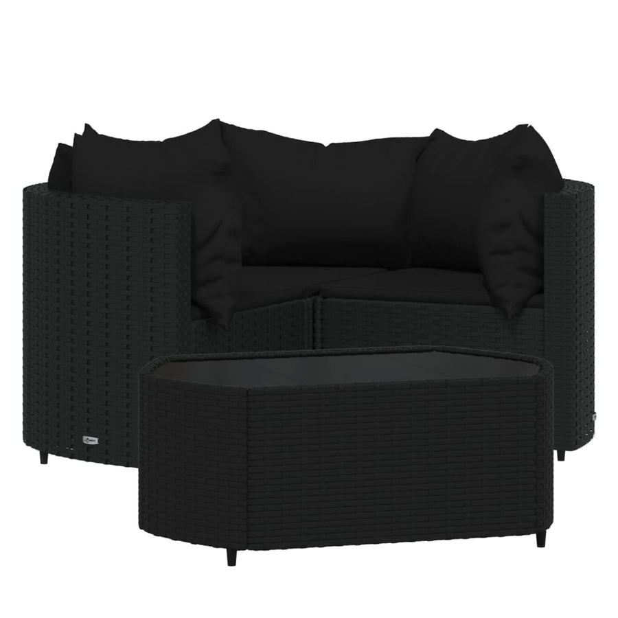 -Delige Loungeset Met Kussens Poly Rattan Zwart