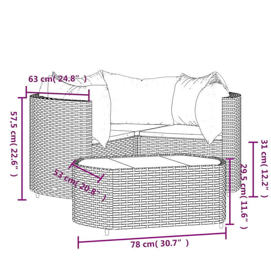 -Delige Loungeset Met Kussens Poly Rattan Zwart
