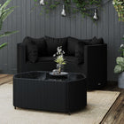 -Delige Loungeset Met Kussens Poly Rattan Zwart