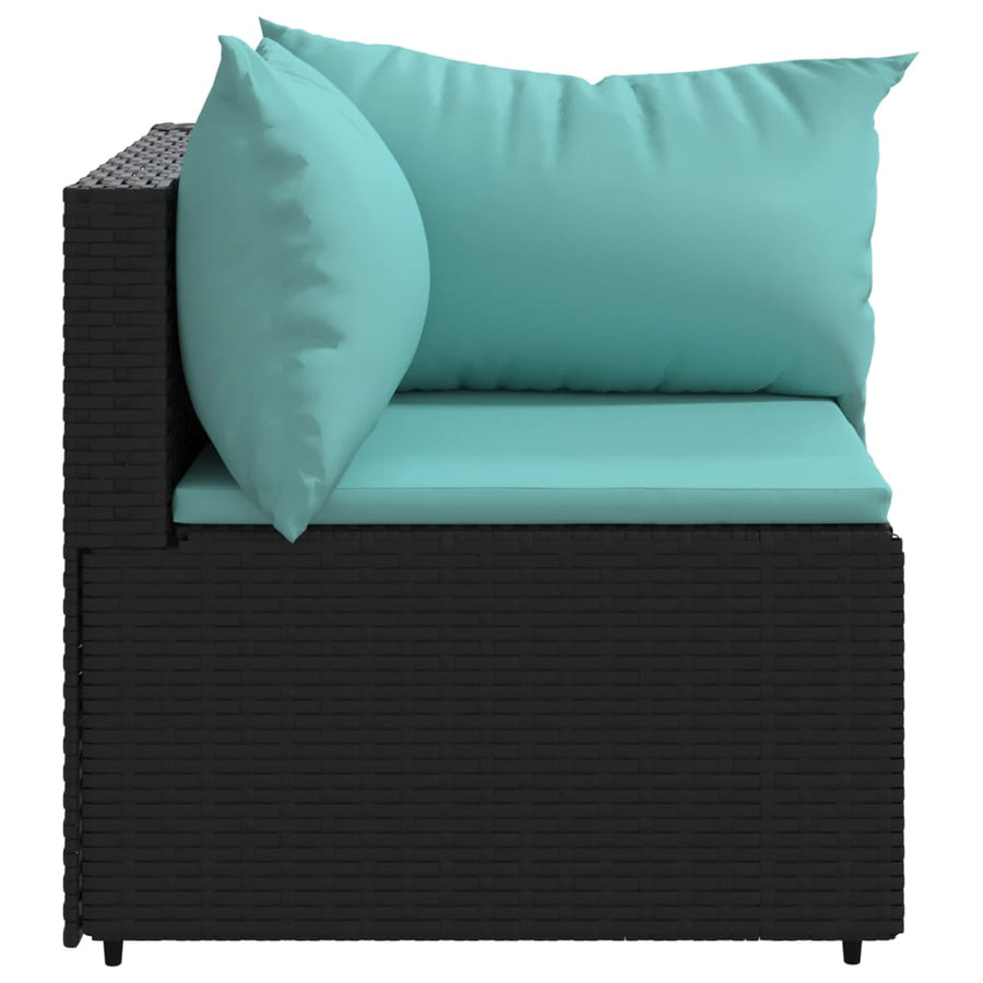 Tuinhoekbanken Met Kussens 2 St Poly Rattan Zwart en blauw 2x hoek