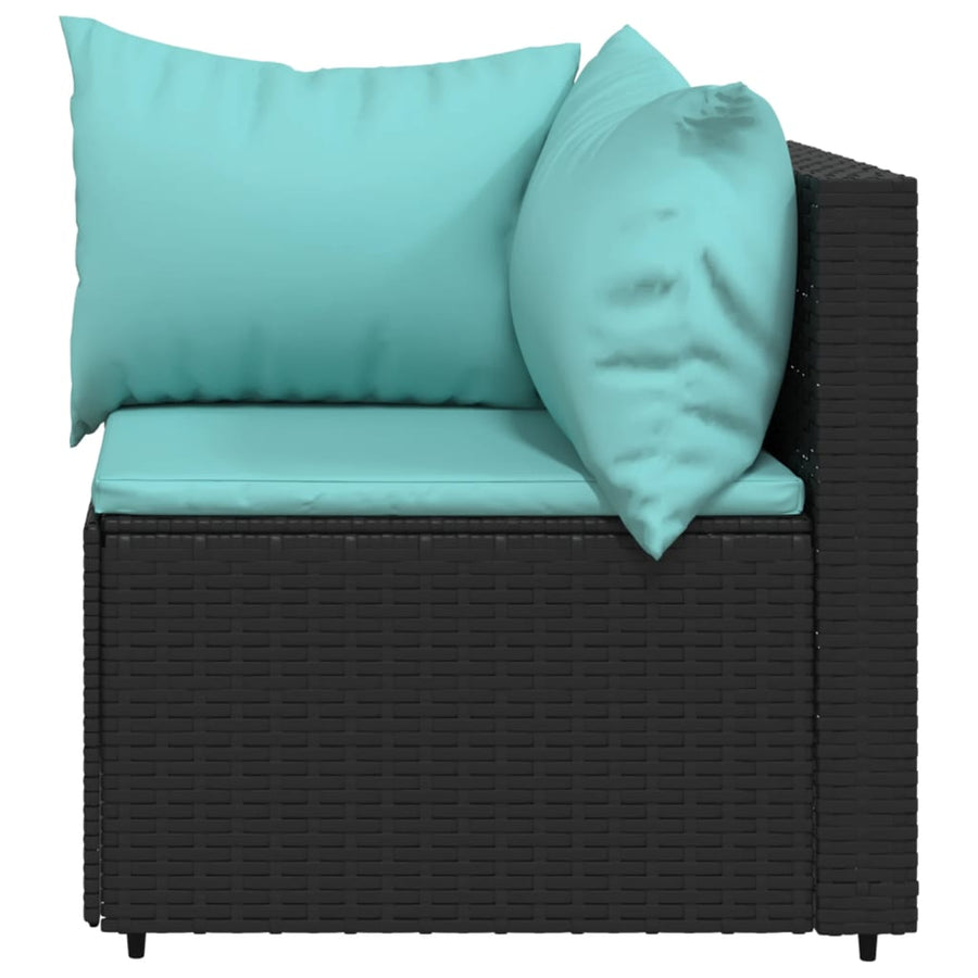 Tuinhoekbanken Met Kussens 2 St Poly Rattan Zwart en blauw 2x hoek