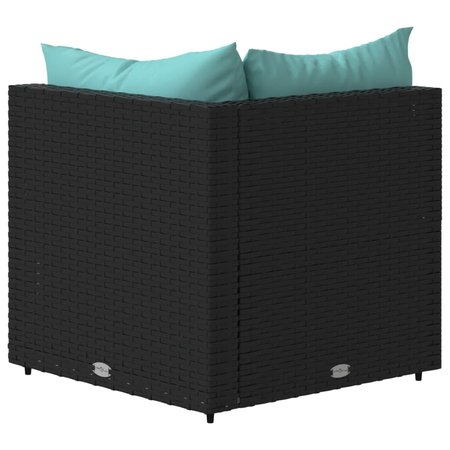 Tuinhoekbanken Met Kussens 2 St Poly Rattan Zwart en blauw 2x hoek