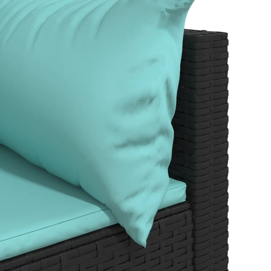 Tuinhoekbanken Met Kussens 2 St Poly Rattan Zwart en blauw 2x hoek