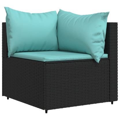 3-Delige Loungeset Met Kussens Poly Rattan Zwart en blauw 2x hoek + Tafel