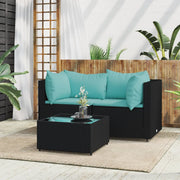 Loungeset 3-delig poly rattan zwart met kussens