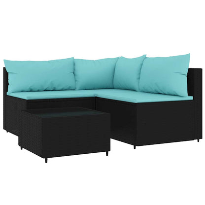 4-Delige Loungeset Met Kussens Poly Rattan 1 Zwart en blauw