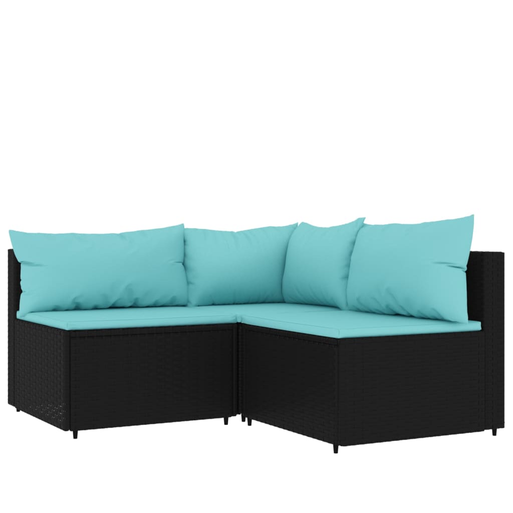 4-Delige Loungeset Met Kussens Poly Rattan 1 Zwart en blauw