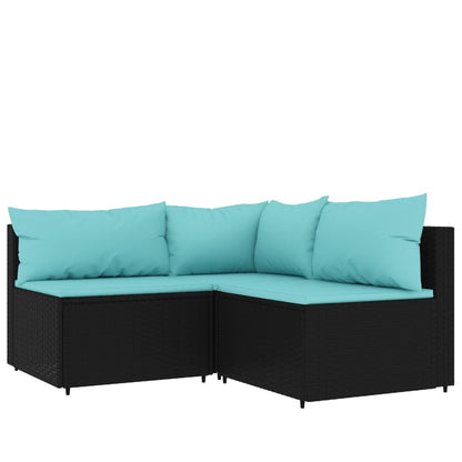 4-Delige Loungeset Met Kussens Poly Rattan 1 Zwart en blauw