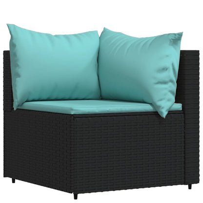 4-Delige Loungeset Met Kussens Poly Rattan 1 Zwart en blauw