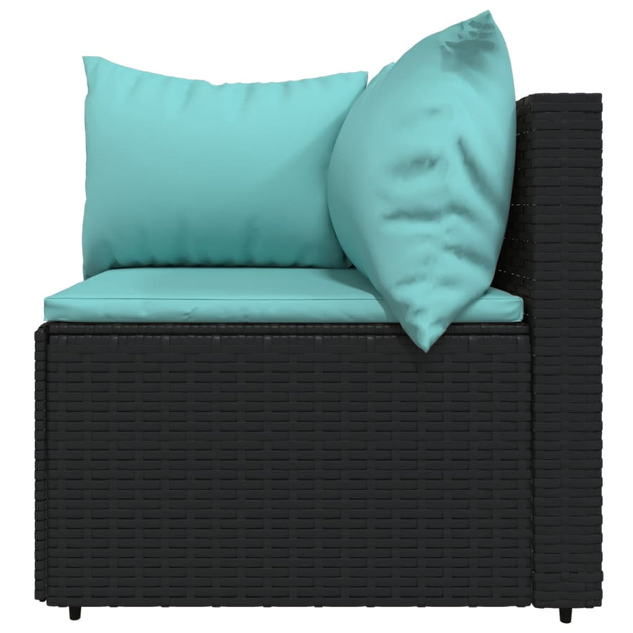 4-Delige Loungeset Met Kussens Poly Rattan 1 Zwart en blauw