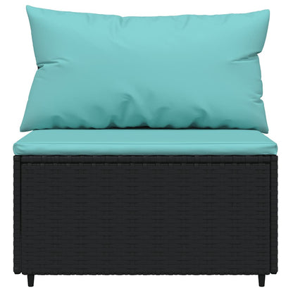 4-Delige Loungeset Met Kussens Poly Rattan 1 Zwart en blauw