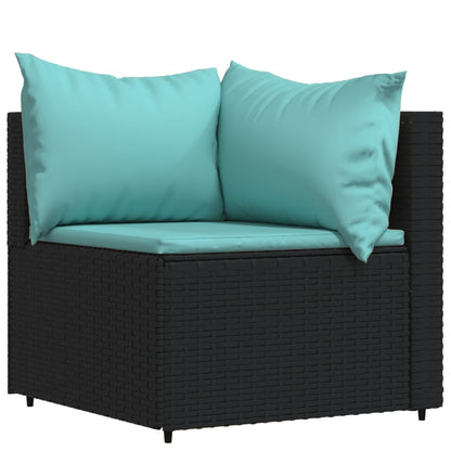3-Delige Loungeset Met Kussens Poly Rattan Zwart en blauw 2x hoek + midden
