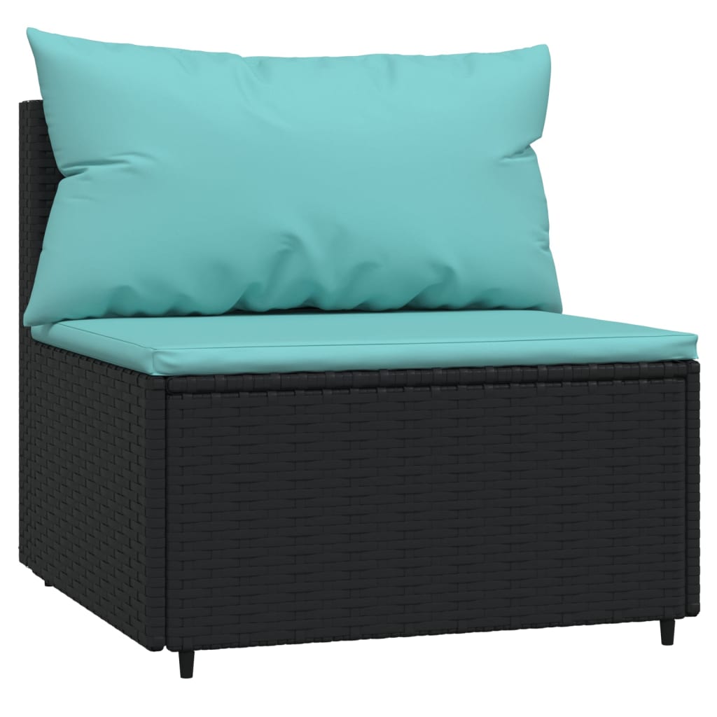 3-Delige Loungeset Met Kussens Poly Rattan Zwart en blauw 2x hoek + midden