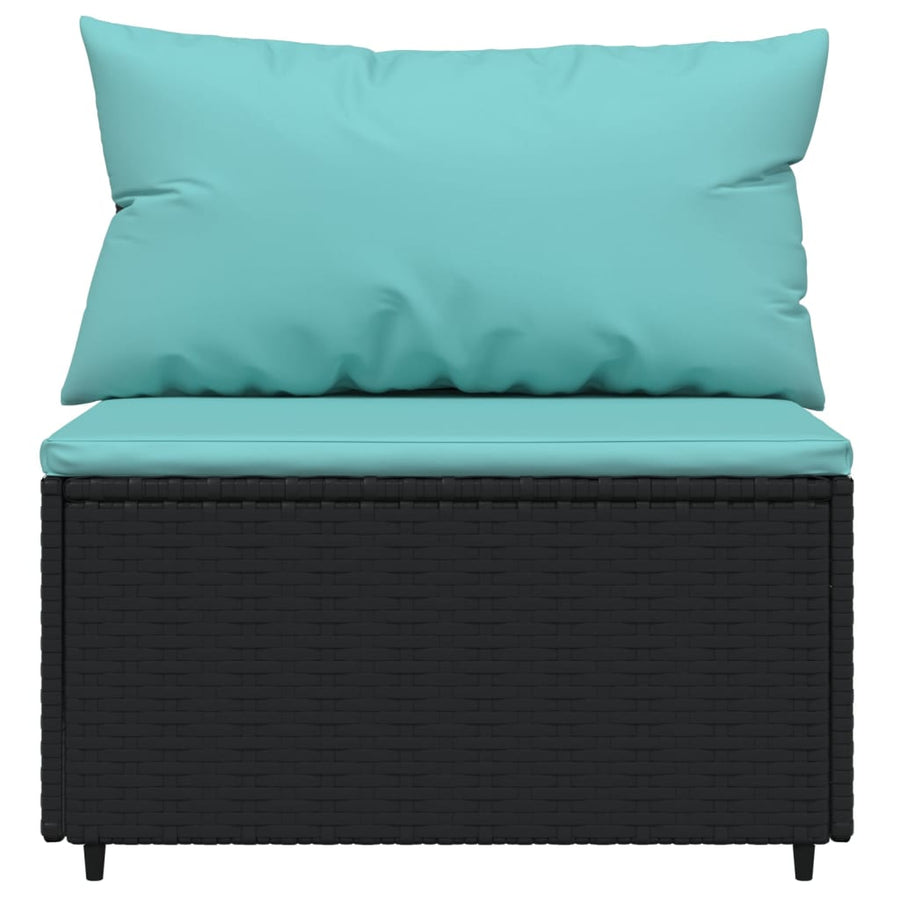 3-Delige Loungeset Met Kussens Poly Rattan Zwart en blauw 2x hoek + midden