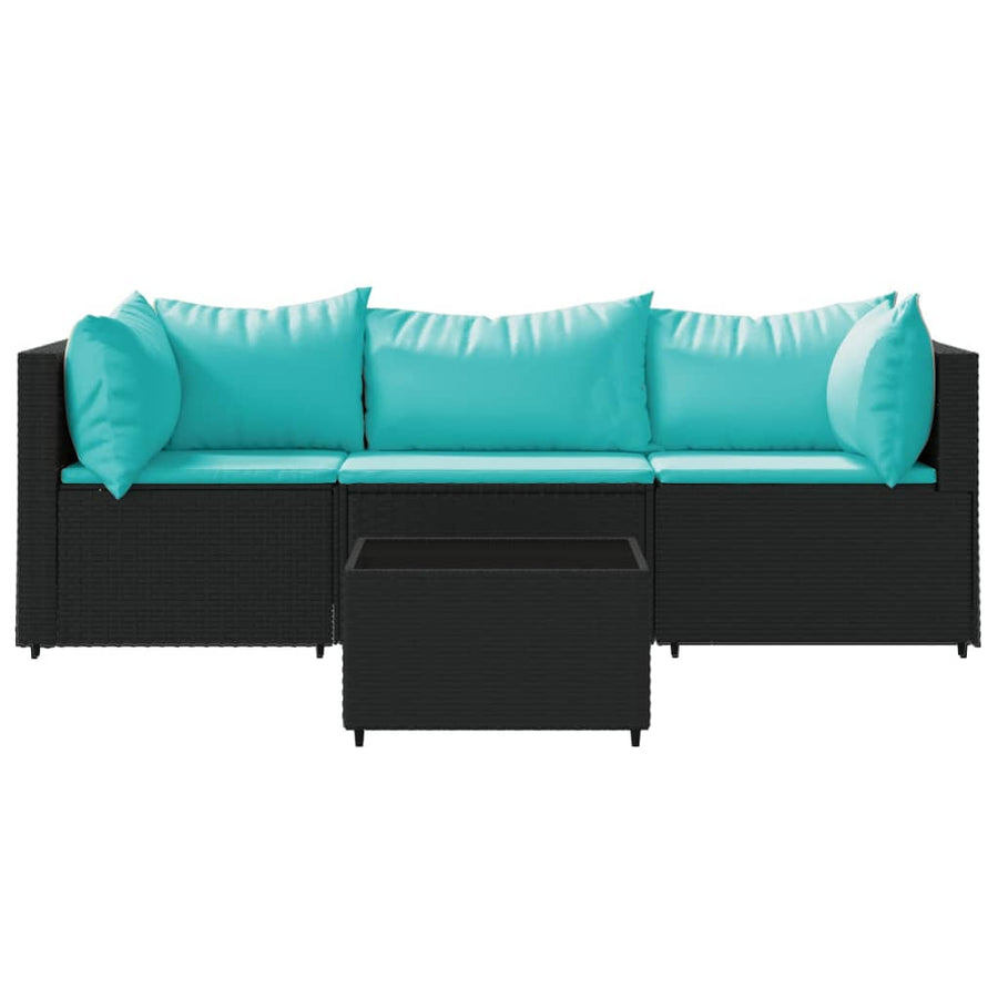 4-Delige Loungeset Met Kussens Poly Rattan 1 Zwart en blauw