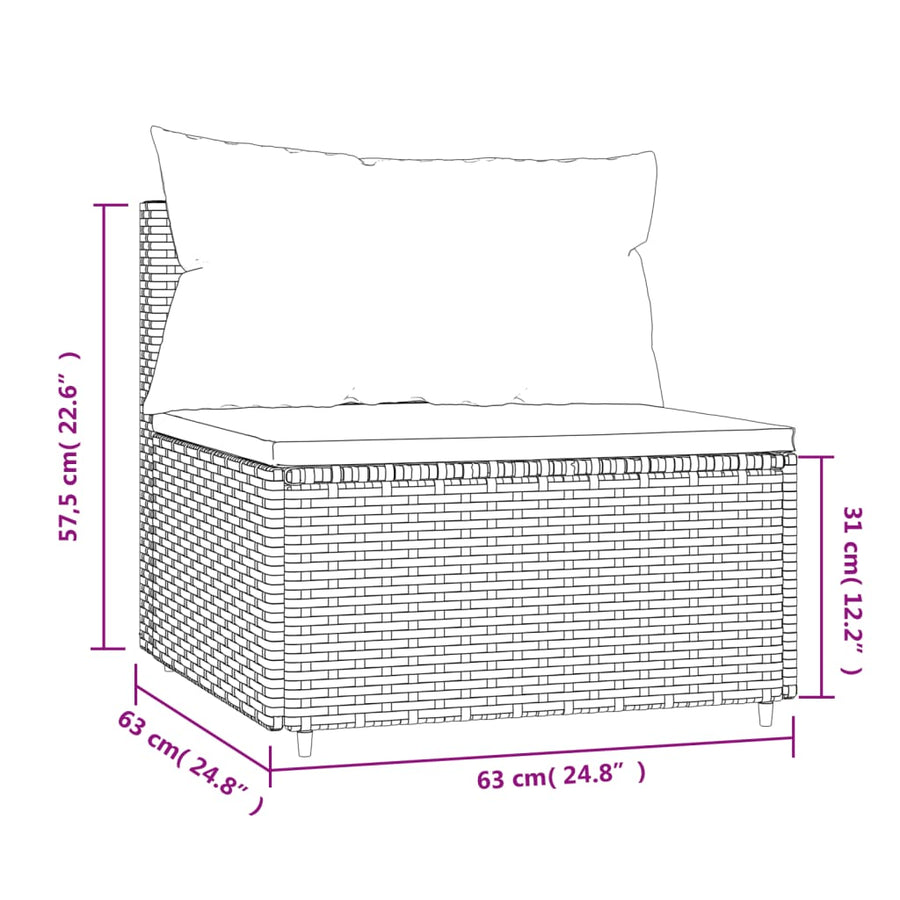 Tuin Met Kussens Poly Rattan Zwart en blauw Middenbank