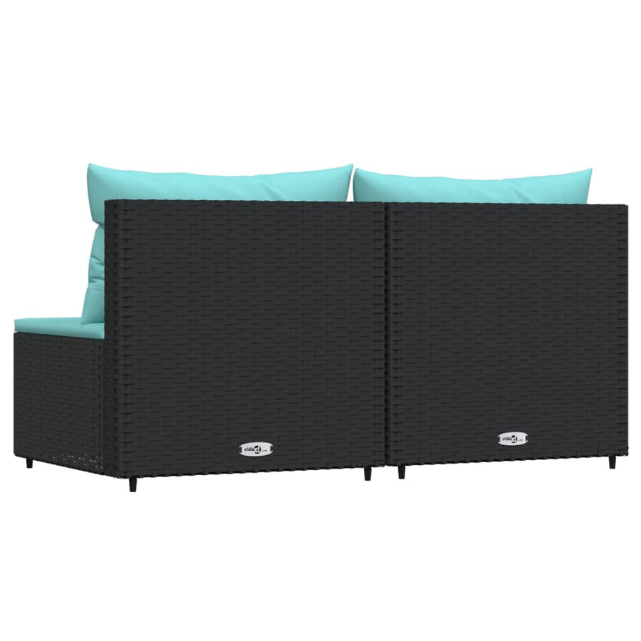Tuinmiddenbanken Met Kussens 2 St Poly Rattan Zwart en blauw 2x midden