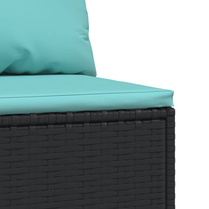 Tuinmiddenbanken Met Kussens 2 St Poly Rattan Zwart en blauw 2x midden