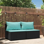 Tuinmiddenbanken Met Kussens 2 St Poly Rattan Zwart en blauw 2x midden