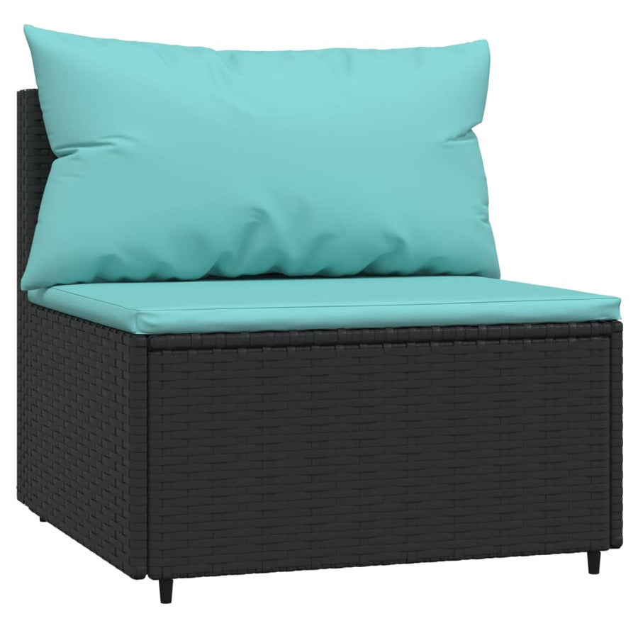 3-Delige Loungeset Met Kussens Poly Rattan Zwart en blauw 2x midden + Tafel