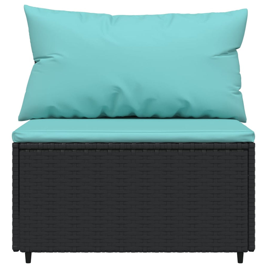 3-Delige Loungeset Met Kussens Poly Rattan Zwart en blauw 2x midden + Tafel
