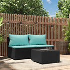 3-Delige Loungeset Met Kussens Poly Rattan Zwart en blauw 2x midden + Tafel