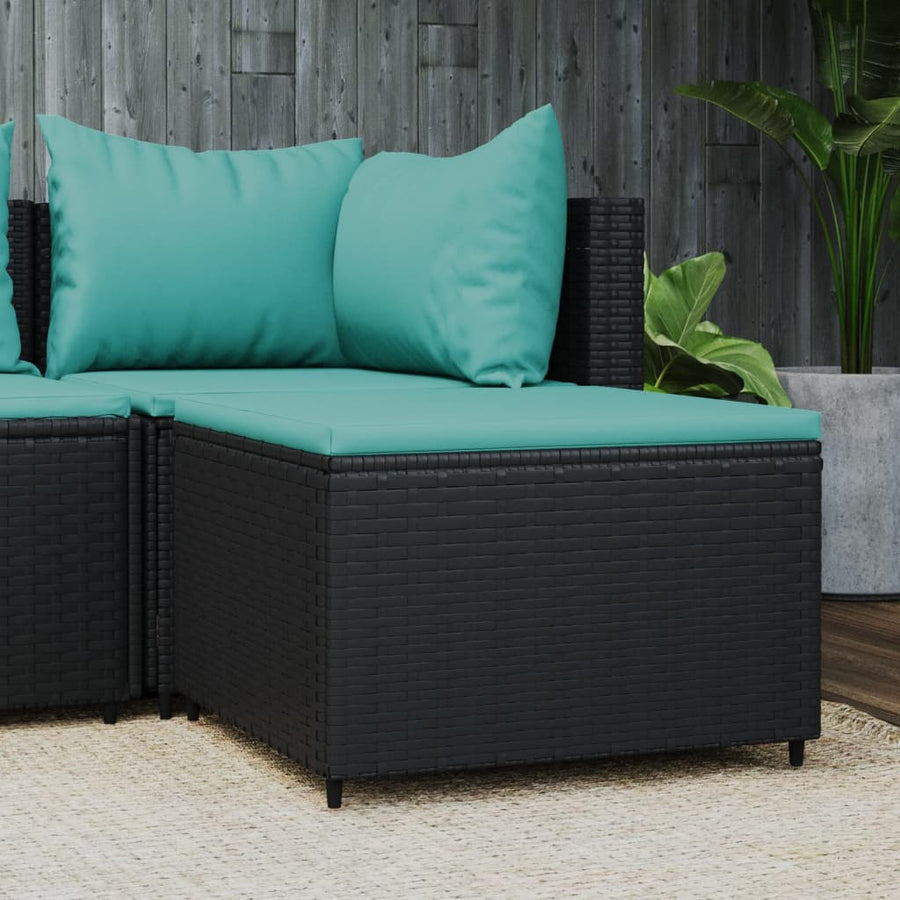 Voetensteun Met Kussen Poly Rattan 1 Zwart en blauw