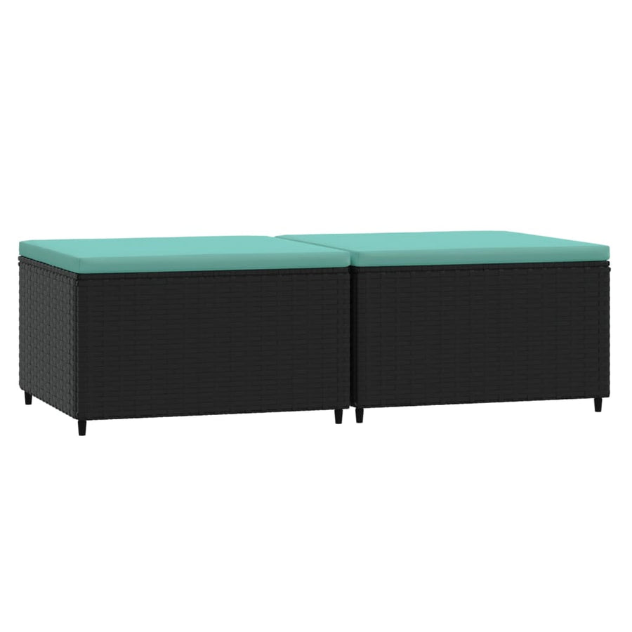 Voetensteunen Met Kussens Poly Rattan 2 Zwart en blauw