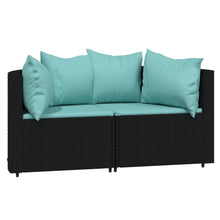 Tuinhoekbanken Met Kussens 2 St Poly Rattan Zwart en blauw 2x hoek