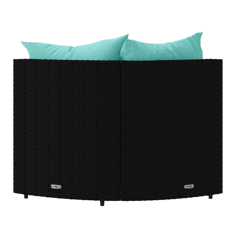 Tuinhoekbanken Met Kussens 2 St Poly Rattan Zwart en blauw 2x hoek